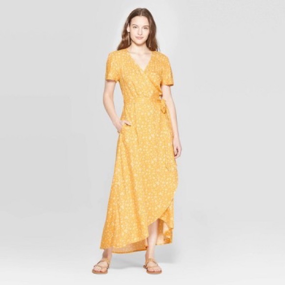 Universal Thread + Yellow Floral Wrap Dress